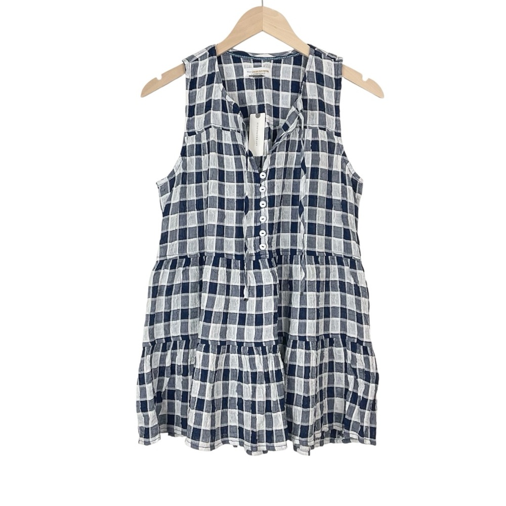 Pilcro Neve Tiered Plaid Top Blue Size Small